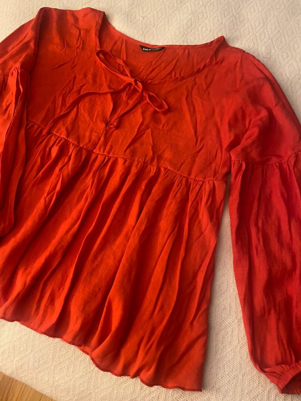 Shien Red Cotton/Linen type fabric Top Size L